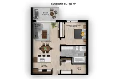 1 chambre - 800 pi2